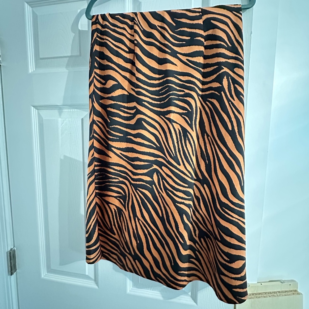 Tiger Print Midi Skirt in Black and Orange